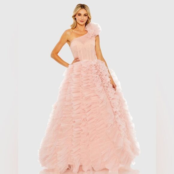 MAC DUGGAL 20576 Womens Pink One Shoulder Glitter Tulle Gown Dress - Picture 2 of 15